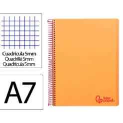 CUADERNO ESPIRAL LIDERPAPEL A7 MICRO WONDER TAPA PLASTICO 100H 90 GR CUADRO 5MM 4 BANDAS COLOR NARANJA