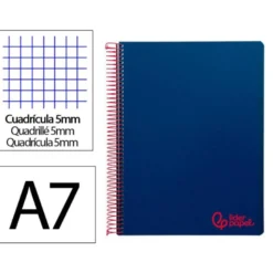 CUADERNO ESPIRAL LIDERPAPEL A7 MICRO WONDER TAPA PLASTICO 100H 90 GR CUADRO 5MM 4 BANDAS COLOR AZUL MARINO
