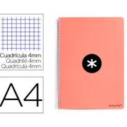 CUADERNO ESPIRAL LIDERPAPEL A4 ANTARTIK TAPA DURA 80H 100GR CUADRO 4MM CON MARGEN COLOR CORAL