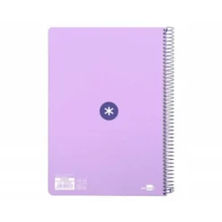 CUADERNO ESPIRAL LIDERPAPEL A4 ANTARTIK TAPA DURA 80H 100GR CUADRO 4MM CON MARGEN COLOR LAVANDA