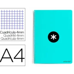 CUADERNO ESPIRAL LIDERPAPEL A4 ANTARTIK TAPA DURA 80H 100GR CUADRO 4MM CON MARGEN COLOR MENTA