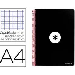 CUADERNO ESPIRAL LIDERPAPEL A4 ANTARTIK TAPA DURA 80H 100GR CUADRO 4MM CON MARGEN COLOR NEGRO