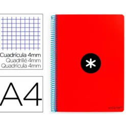 CUADERNO ESPIRAL LIDERPAPEL A4 ANTARTIK TAPA DURA 80H 100GR CUADRO 4MM CON MARGEN COLOR ROJO