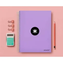 CUADERNO ESPIRAL LIDERPAPEL DIN A4 MICRO ANTARTIK RAYADO HORIZONTAL 120 H 5 BANDA 4 TALADROS COLOR LAVANDA