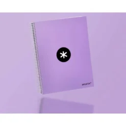CUADERNO ESPIRAL LIDERPAPEL DIN A4 MICRO ANTARTIK RAYADO HORIZONTAL 120 H 5 BANDA 4 TALADROS COLOR LAVANDA