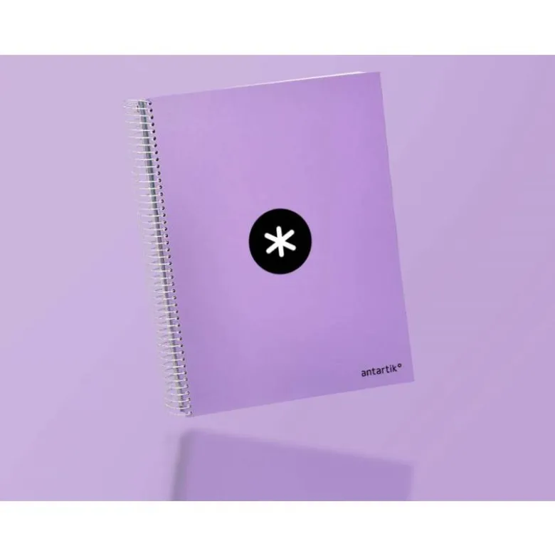CUADERNO ESPIRAL LIDERPAPEL DIN A4 MICRO ANTARTIK RAYADO HORIZONTAL 120 H 5 BANDA 4 TALADROS COLOR LAVANDA