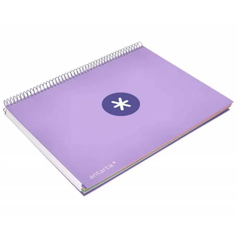 CUADERNO ESPIRAL LIDERPAPEL DIN A4 MICRO ANTARTIK RAYADO HORIZONTAL 120 H 5 BANDA 4 TALADROS COLOR LAVANDA