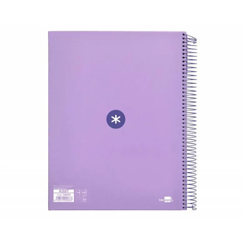 CUADERNO ESPIRAL LIDERPAPEL DIN A4 MICRO ANTARTIK RAYADO HORIZONTAL 120 H 5 BANDA 4 TALADROS COLOR LAVANDA