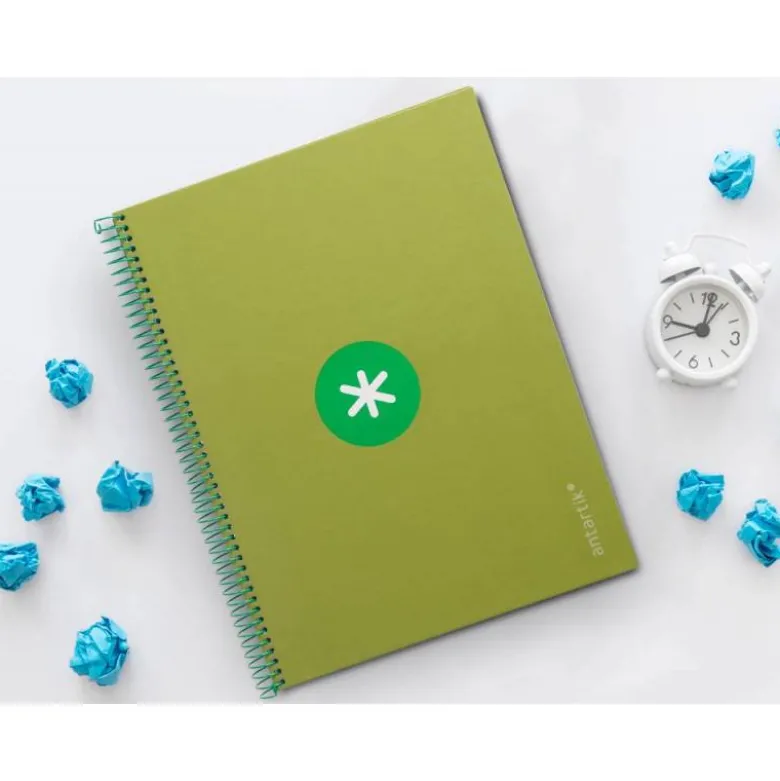 Cuaderno espiral liderpapel a4 micro antartik tapa forrada 80h 90 gr cuadro 5mm 1 banda 4 taladros verde