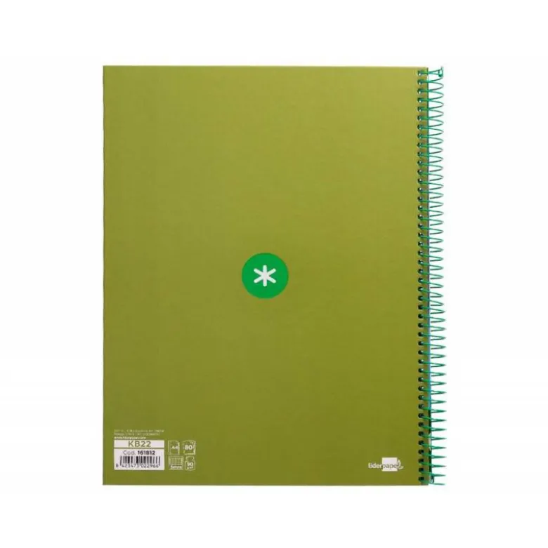 Cuaderno espiral liderpapel a4 micro antartik tapa forrada 80h 90 gr cuadro 5mm 1 banda 4 taladros verde