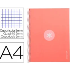 CUADERNO ESPIRAL LIDERPAPEL DIN A4 MICRO ANTARTIK CUADRICULADO 5 MM COLOR ROSA 80H