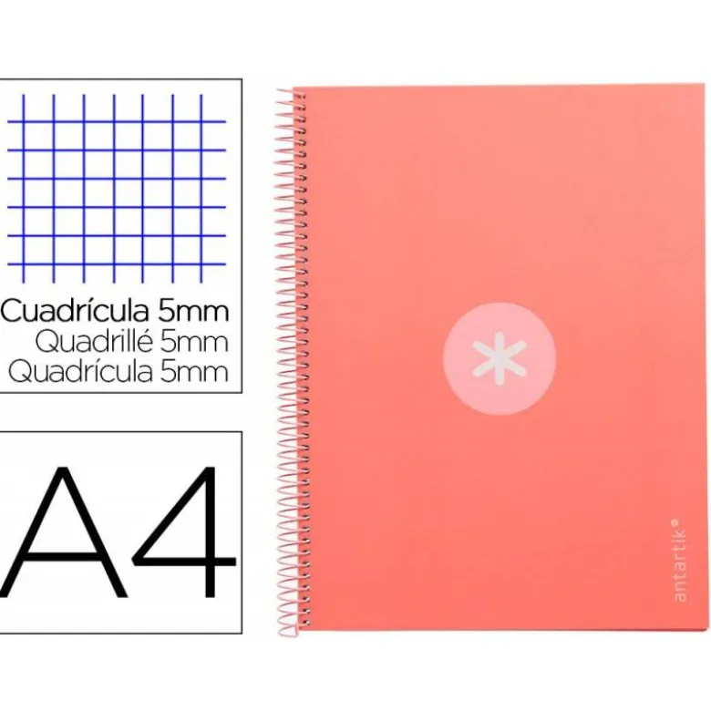 CUADERNO ESPIRAL LIDERPAPEL DIN A4 MICRO ANTARTIK CUADRICULADO 5 MM COLOR ROSA 80H