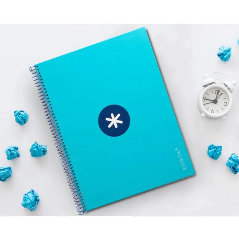 Cuaderno espiral liderpapel a4 micro antartik tapa forrada 80h 90 gr cuadro 5mm 1 banda 4 taladros turquesa