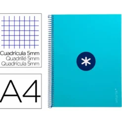 Cuaderno espiral liderpapel a4 micro antartik tapa forrada 80h 90 gr cuadro 5mm 1 banda 4 taladros turquesa