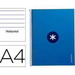 Cuaderno espiral liderpapel a4 micro antartik tapa forrada80h 90 gr horizontal 1 banda 4 taladros azul oscuro