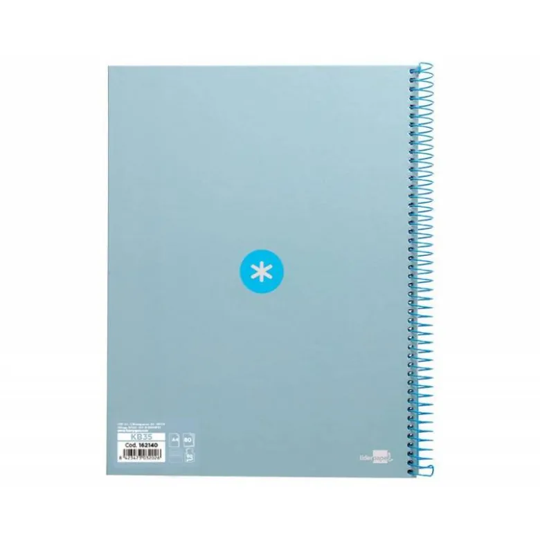 Cuaderno espiral liderpapel a4 micro antartik tapa forrada80h 90 gr horizontal 1 banda 4 taladros celeste.