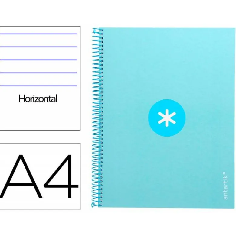 Cuaderno espiral liderpapel a4 micro antartik tapa forrada80h 90 gr horizontal 1 banda 4 taladros celeste.