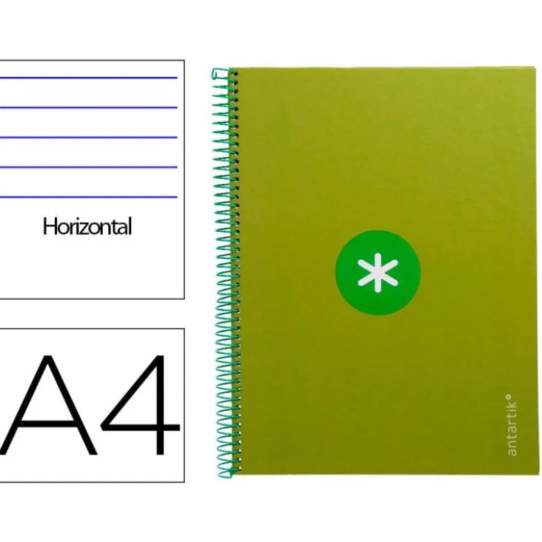 CUADERNO ESPIRAL LIDERPAPEL DIN A4 MICRO ANTARTIK RAYADO HORIZONTAL COLOR VERDE80H