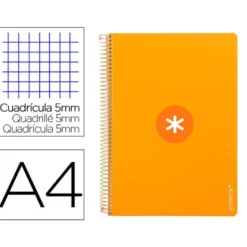CUADERNO ESPIRAL LIDERPAPEL DIN A4 MICRO ANTARTIK CUADRICULA 5 MM COLOR NARANJA 80H