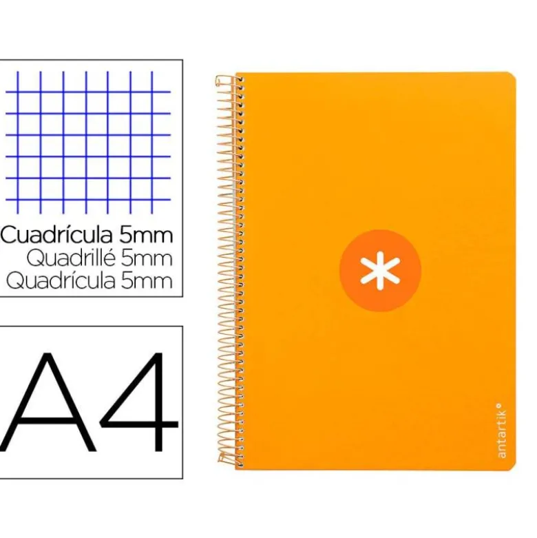 CUADERNO ESPIRAL LIDERPAPEL DIN A4 MICRO ANTARTIK CUADRICULA 5 MM COLOR NARANJA 80H