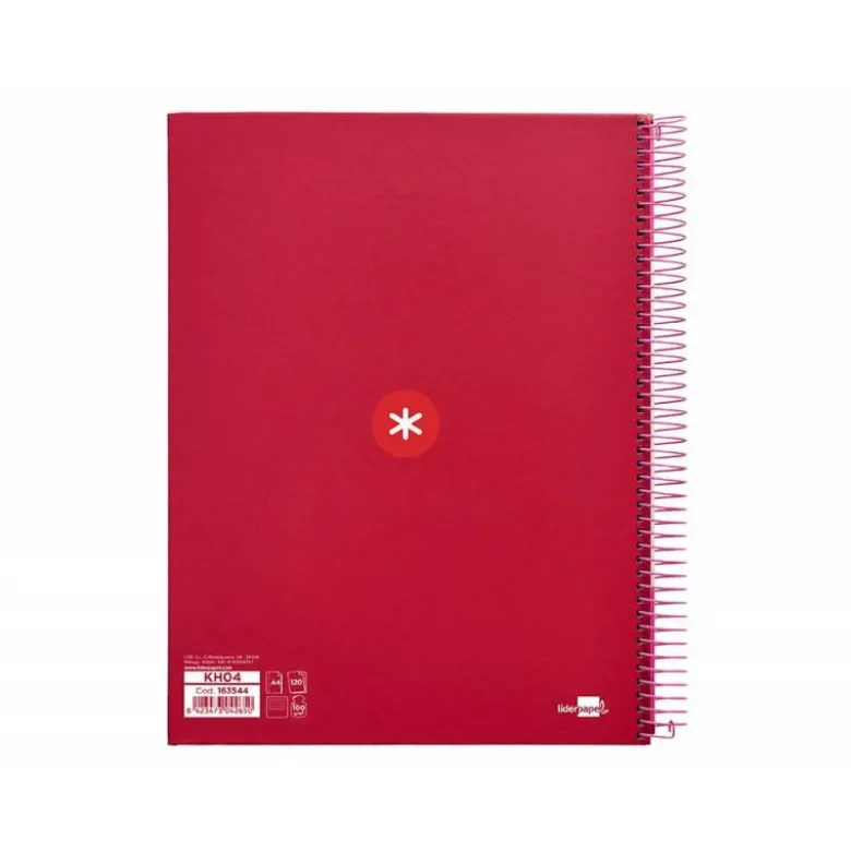 CUADERNO ESPIRAL LIDERPAPEL DIN A4 MICRO ANTARTIK RAYADO HORIZONTAL COLOR ROJO CARTON FORRADO