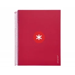 CUADERNO ESPIRAL LIDERPAPEL DIN A4 MICRO ANTARTIK CUADRICULA 5MM 5 BANDA 4 TALADROS COLOR FRAMBUESA 120H