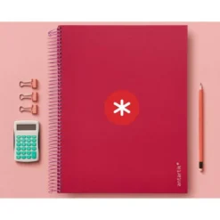 CUADERNO ESPIRAL LIDERPAPEL DIN A4 MICRO ANTARTIK CUADRICULA 5MM 5 BANDA 4 TALADROS COLOR FRAMBUESA 120H