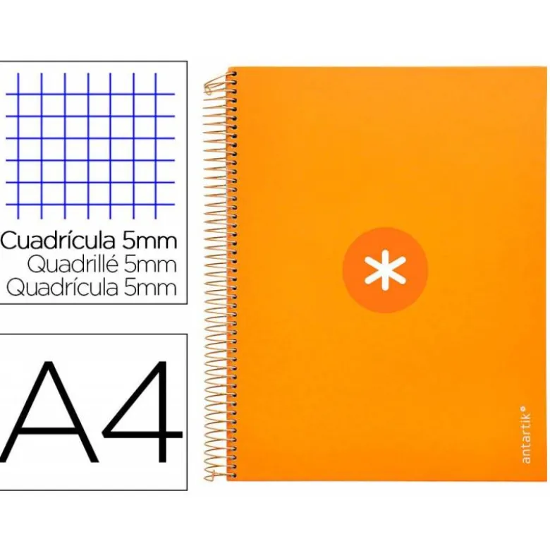 Cuaderno espiral liderpapel a4 micro antartik tapa forrada120h 100 gr cuadro 5mm 5 banda4 taladros color mostaza