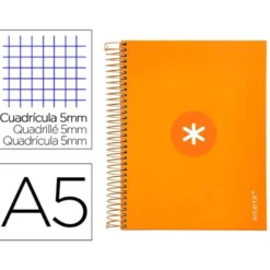 CUADERNO ESPIRAL LIDERPAPEL A5 MICRO ANTARTIK TAPA FORRADA120H 100 GR CUADRO 5MM 5 BANDA6 TALADROS COLOR MOSTAZA