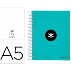 CUADERNO ESPIRAL LIDERPAPEL A5 MICRO ANTARTIK TAPA FORRADA120H 100 GR LISO 5 BANDAS 6 TALADROS COLOR MENTA