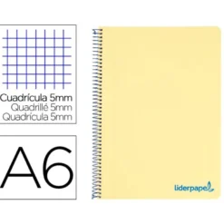 CUADERNO ESPIRAL LIDERPAPEL DIN A6 MICRO WONDER CUADRICULA 5MM 4 BANDAS COLOR AMARILLO 120H