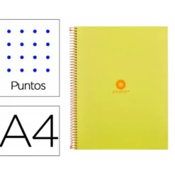 CUADERNO ESPIRAL LIDERPAPEL A4 MICRO ANTARTIK TAPA FORRADA80H 90 GR RAYADO PUNTOS 1 BANDA 4 TALADROS AMARILLO