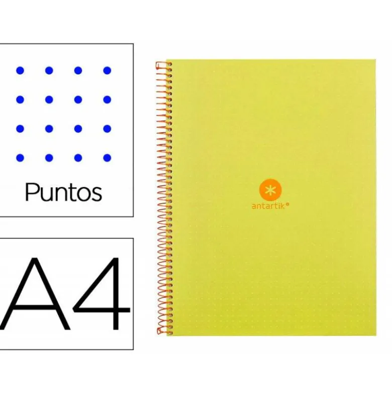 CUADERNO ESPIRAL LIDERPAPEL A4 MICRO ANTARTIK TAPA FORRADA80H 90 GR RAYADO PUNTOS 1 BANDA 4 TALADROS AMARILLO