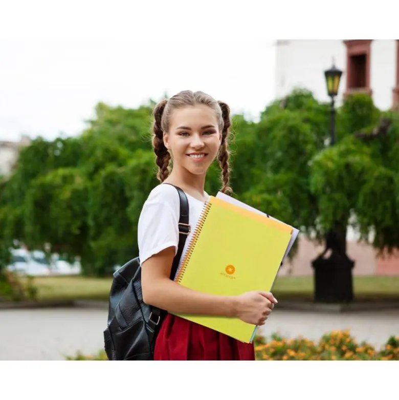 CUADERNO ESPIRAL LIDERPAPEL A4 MICRO ANTARTIK TAPA FORRADA80H 90 GR RAYADO PUNTOS 1 BANDA 4 TALADROS AMARILLO