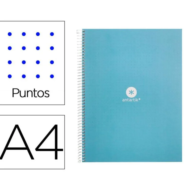 CUADERNO ESPIRAL LIDERPAPEL A4 MICRO ANTARTIK TAPA FORRADA80H 90 GR RAYADO PUNTOS 1 BANDA 4 TALADROS CELESTE