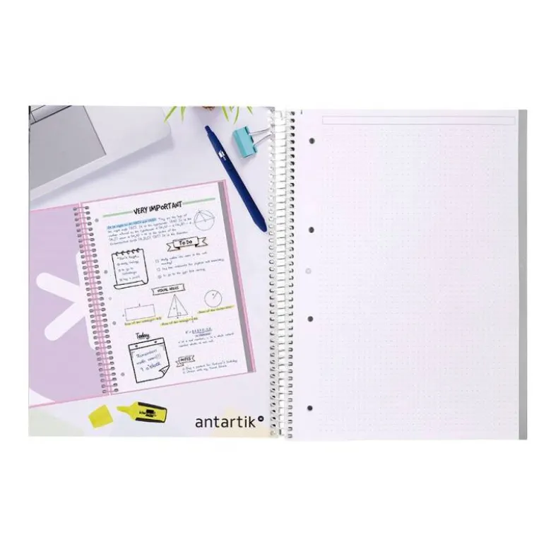 CUADERNO ESPIRAL LIDERPAPEL A4 MICRO ANTARTIK TAPA FORRADA80H 90 GR RAYADO PUNTOS 1 BANDA 4 TALADROS CELESTE