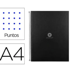 CUADERNO ESPIRAL LIDERPAPEL A4 MICRO ANTARTIK TAPA FORRADA80H 90 GR RAYADO PUNTOS 1 BANDA 4 TALADROS NEGRO