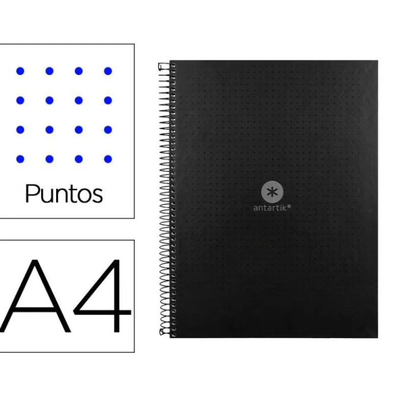 CUADERNO ESPIRAL LIDERPAPEL A4 MICRO ANTARTIK TAPA FORRADA80H 90 GR RAYADO PUNTOS 1 BANDA 4 TALADROS NEGRO