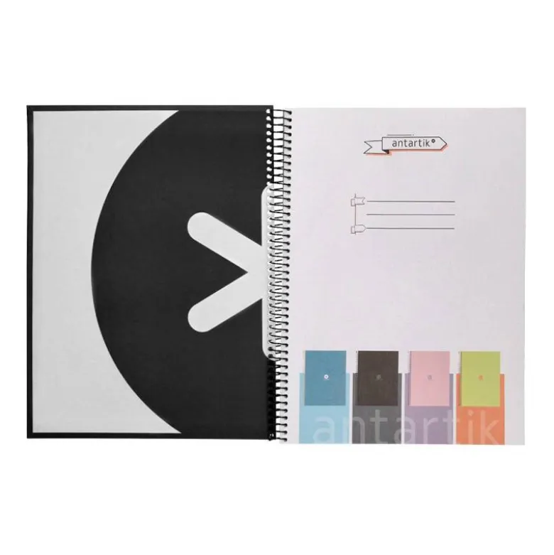 CUADERNO ESPIRAL LIDERPAPEL A4 MICRO ANTARTIK TAPA FORRADA80H 90 GR RAYADO PUNTOS 1 BANDA 4 TALADROS NEGRO