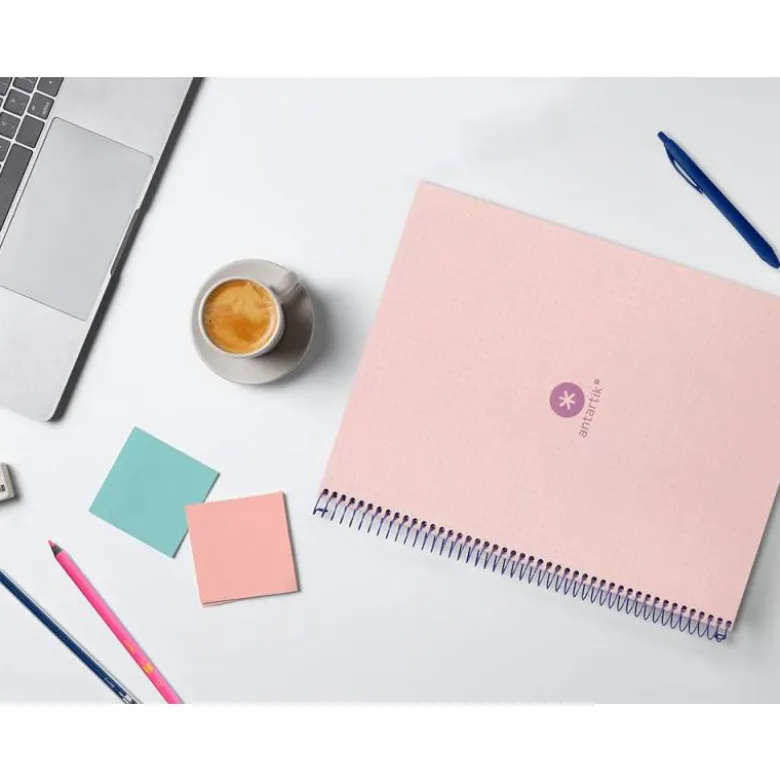 CUADERNO ESPIRAL LIDERPAPEL A4 MICRO ANTARTIK TAPA FORRADA80H 90 GR RAYADO PUNTOS 1 BANDA 4 TALADROS ROSA