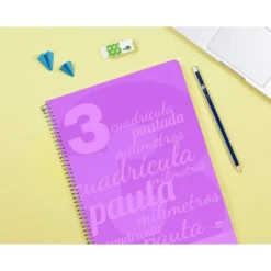 CUADERNO ESPIRAL LIDERPAPEL FOLIO TAPA PLASTICO 80H 80 GR CUADRO PAUTADO 3MM CON MARGEN COLOR VIOLETA