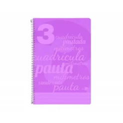CUADERNO ESPIRAL LIDERPAPEL FOLIO TAPA PLASTICO 80H 80 GR CUADRO PAUTADO 3MM CON MARGEN COLOR VIOLETA