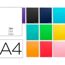 Cuaderno espiral Liderpapel Jolly Tamaño DIN A4 140H Tapa forrada Liso 75 g/m2 5 bandas 4 taladros Colores surtidos