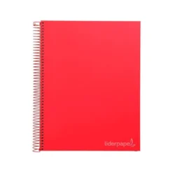 Cuaderno espiral Liderpapel Jolly Tamaño DIN A4 Tapa forrada 140H Cuadricula 5 mm 75 g/m2 5 bandas 4 taladros color Rojo