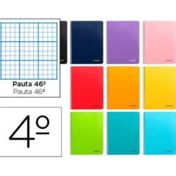 Cuaderno espiral Liderpapel Smart 80 hojas Tamaño Cuarto Tapa blanda Pauta 46º 60 g/m2 Colores surtidos