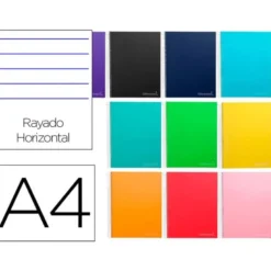 Cuaderno espiral Liderpapel Jolly Tamaño DIN A4 140H Tapa forrada Rayado Horizontal 75 g/m2 5 bandas 4 taladros Colores surtidos