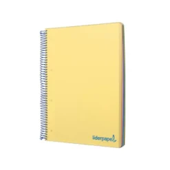 Cuaderno espiral Liderpapel Wonder Tamaño DIN A4 Tapa plastico Cuadricula 5 mm 90 g/m2 5 bandas 4 taladros color Amarillo