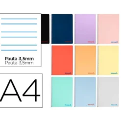 Cuaderno espiral Liderpapel Wonder Tamaño DIN A4 Tapa plastico Pauta ancha 3,5 mm 80 hojas 90 g/m2 Con margen Colores surtidos