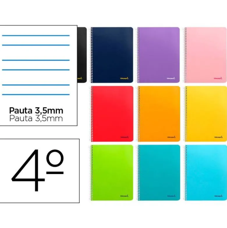 Cuaderno espiral Liderpapel cuarto smart Tapa blanda 80h 60gr Pauta 3,5mm Con margen Colores surtidos (no se puede elegir)