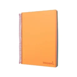 CUADERNO ESPIRAL LIDERPAPEL A5 MICRO WONDER TAPA PLASTICO 120H 90G CUADRO 5MM 5 BANDAS 6 TALADROS COLOR NARANJA